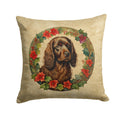 Boykin Spaniel Christmas Flowers Decorative Throw Pillow 14x14 Indoor Outdoor Accent Cushion, Fabric Cover with Insert for Sofa, Bed, Porch & Living Room