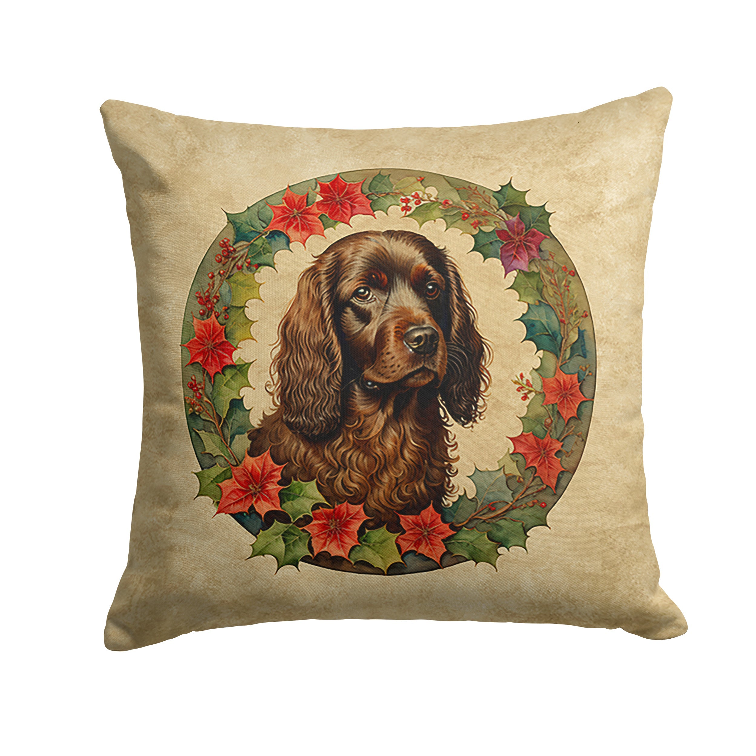 Boykin Spaniel Christmas Flowers Decorative Throw Pillow 18x18 Indoor Outdoor Accent Cushion, Fabric Cover with Insert for Sofa, Bed, Porch & Living Room