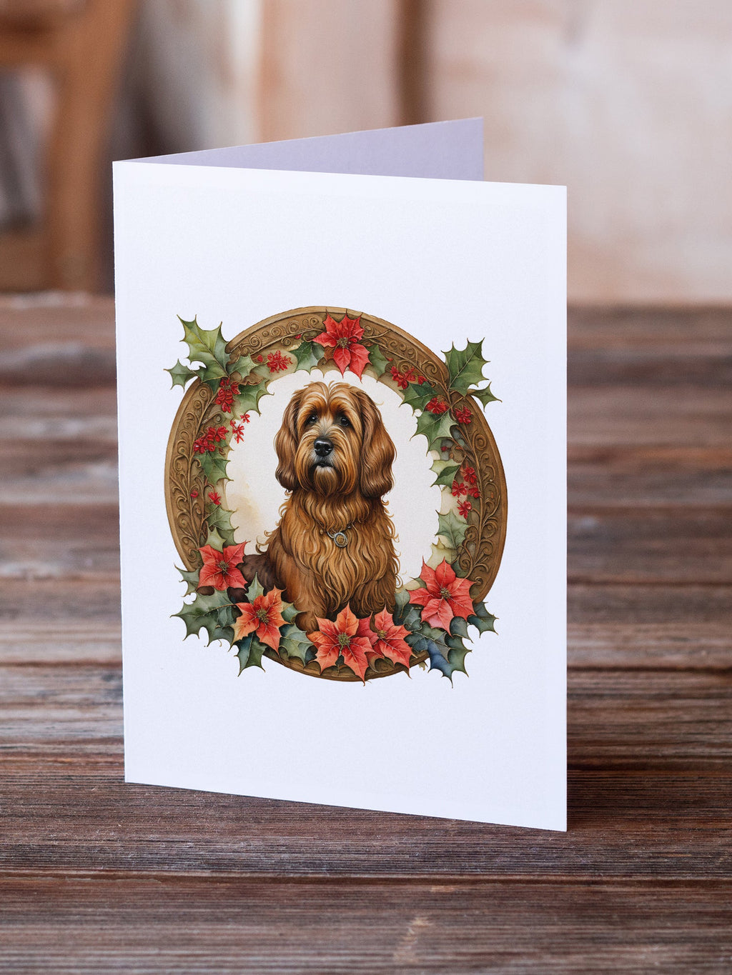 Briard Christmas Flowers Greeting Cards Pack of 8 Blank Cards with Envelopes Whimsical A7 Size 5x7