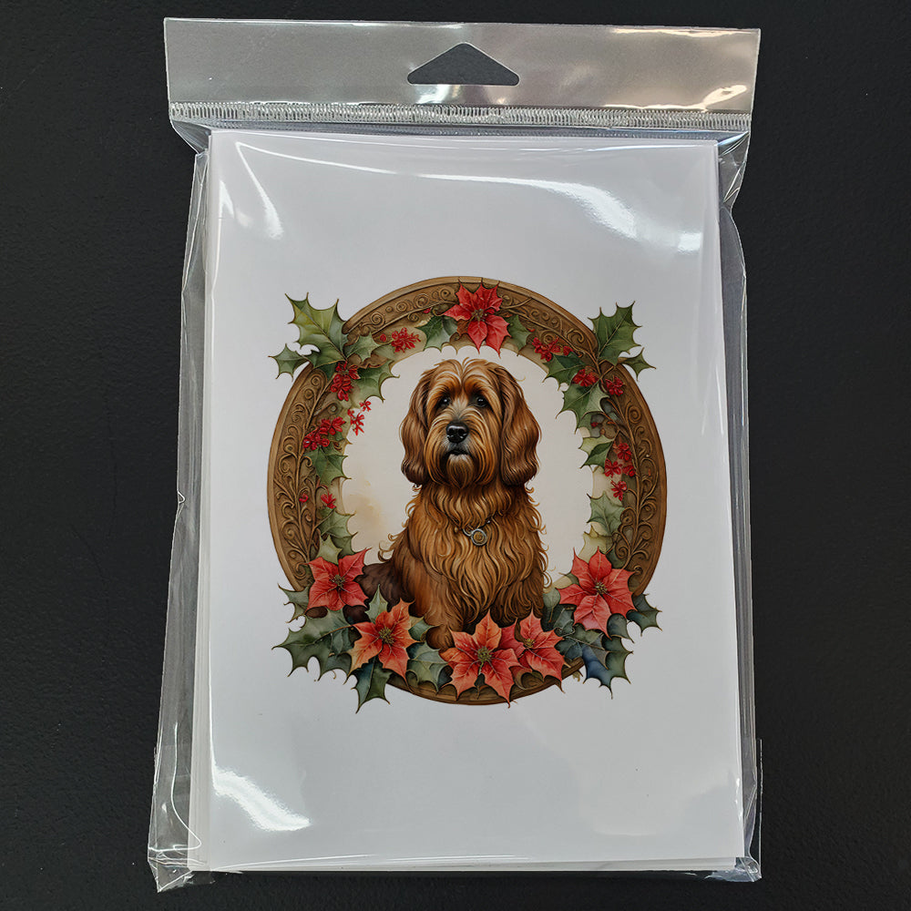 Briard Christmas Flowers Greeting Cards Pack of 8 Blank Cards with Envelopes Whimsical A7 Size 5x7