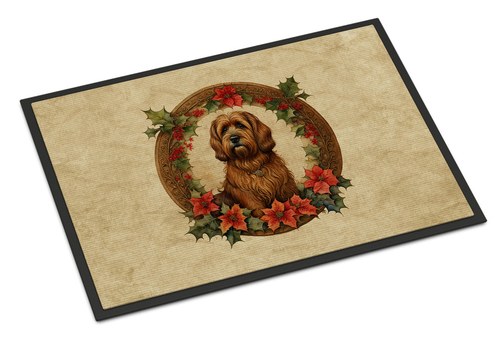 Briard Christmas Flowers Doormat Indoor Outdoor 24H X 36W Front Door Mat Rugs for Entryway, Non Slip Washable Low Pile,