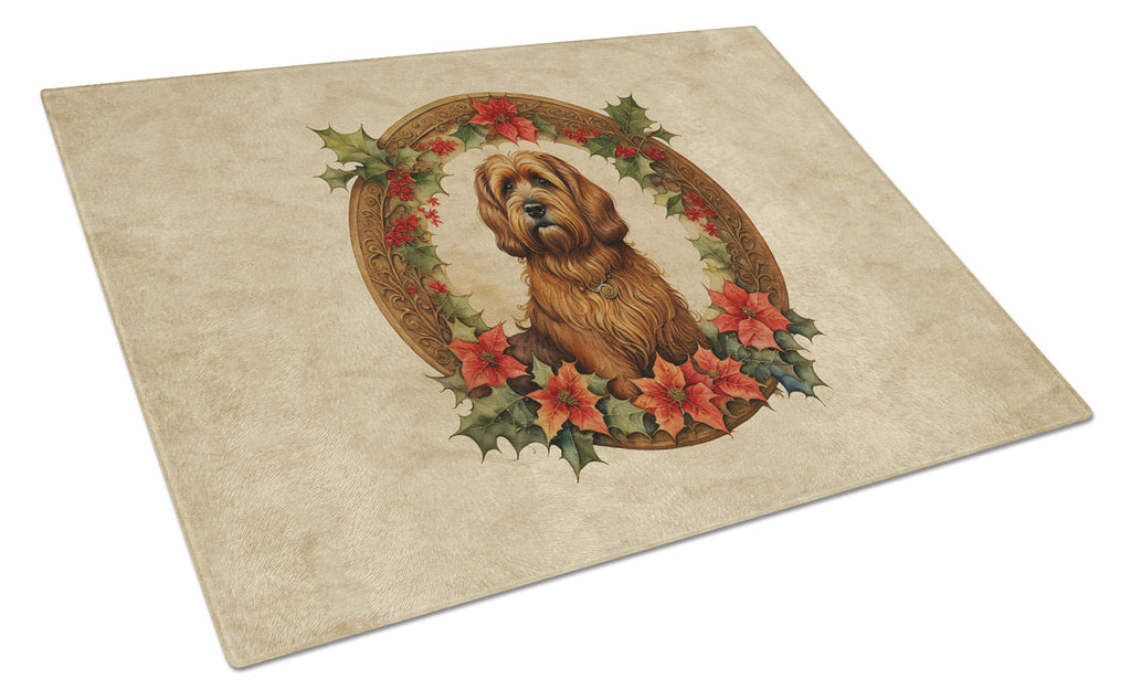 Briard Christmas Flowers Cutting Board Tempered Glass Kitchen Cutting Surface, Heat Resistant Chopping, Non-Slip Feet, Food Prep & Serving