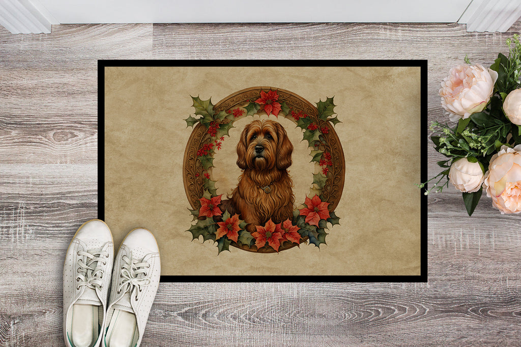 Briard Christmas Flowers Doormat Indoor Outdoor 18H X 27W Front Door Mat Rugs for Entryway, Non Slip Washable