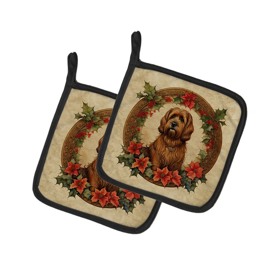 Briard Christmas Flowers Pot Holder Set of 2 Heat Resistant Quilted Hot Pads 7.5 x 7.5 Inch, Insulated Kitchen Trivets for Cooking & Baking
