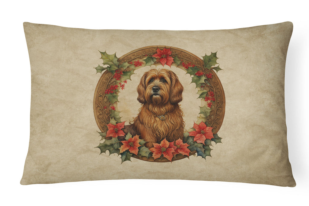 Briard Christmas Flowers Decorative Throw Pillow 12x16 Indoor Outdoor Accent Cushion, Fabric Cover with Insert for Sofa, Bed, Porch & Living Room