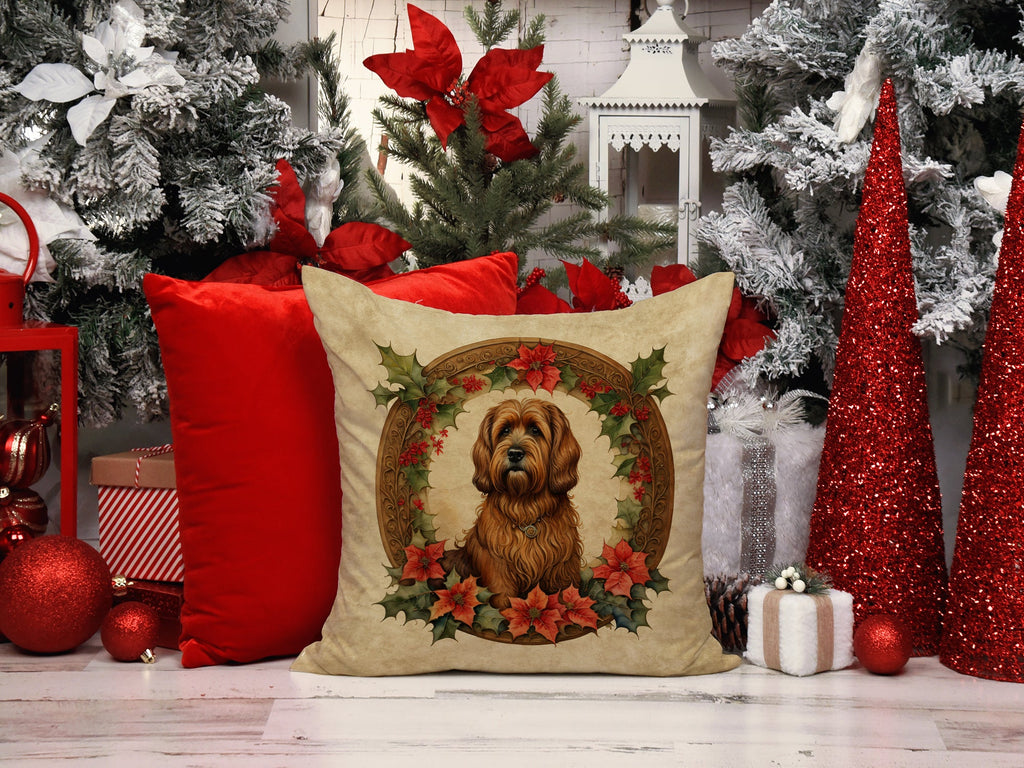 Briard Christmas Flowers Decorative Throw Pillow 18x18 Indoor Outdoor Accent Cushion, Fabric Cover with Insert for Sofa, Bed, Porch & Living Room