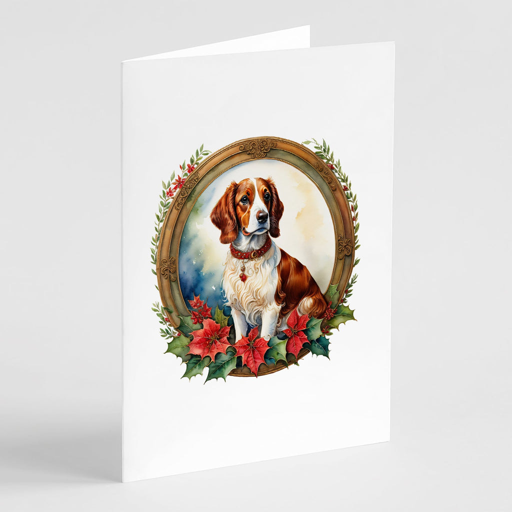 Brittany Spaniel Christmas Flowers Greeting Cards Pack of 8 Blank Cards with Envelopes Whimsical A7 Size 5x7