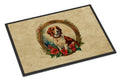 Brittany Spaniel Christmas Flowers Doormat Indoor Outdoor 24H X 36W Front Door Mat Rugs for Entryway, Non Slip Washable Low Pile,