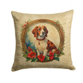 Brittany Spaniel Christmas Flowers Decorative Throw Pillow 14x14 Indoor Outdoor Accent Cushion, Fabric Cover with Insert for Sofa, Bed, Porch & Living Room