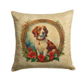 Brittany Spaniel Christmas Flowers Decorative Throw Pillow 18x18 Indoor Outdoor Accent Cushion, Fabric Cover with Insert for Sofa, Bed, Porch & Living Room