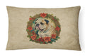 English Bulldog Christmas Flowers Decorative Throw Pillow 12x16 Indoor Outdoor Accent Cushion, Fabric Cover with Insert for Sofa, Bed, Porch & Living Room