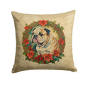 English Bulldog Christmas Flowers Decorative Throw Pillow 14x14 Indoor Outdoor Accent Cushion, Fabric Cover with Insert for Sofa, Bed, Porch & Living Room