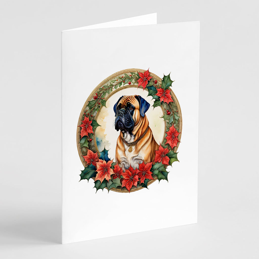 Bullmastiff Christmas Flowers Greeting Cards Pack of 8 Blank Cards with Envelopes Whimsical A7 Size 5x7