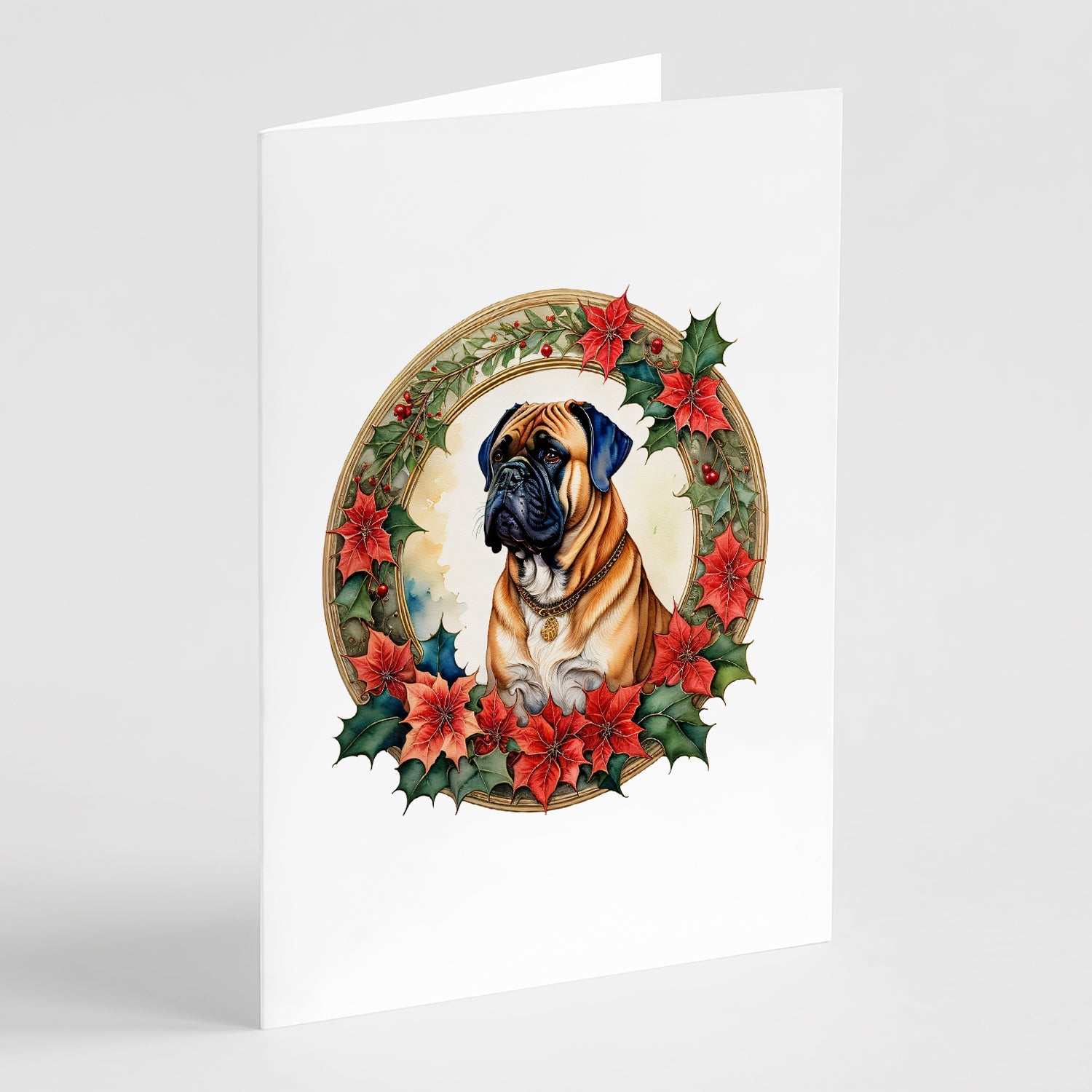 Bullmastiff Christmas Flowers Greeting Cards Pack of 8 Blank Cards with Envelopes Whimsical A7 Size 5x7