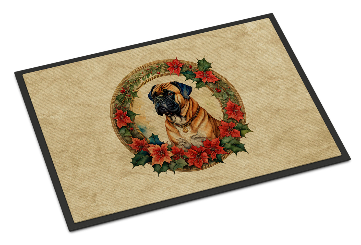 Bullmastiff Christmas Flowers Doormat Indoor Outdoor 18H X 27W Front Door Mat Rugs for Entryway, Non Slip Washable