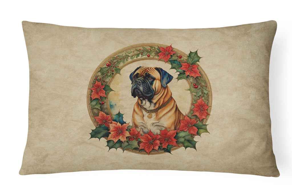 Bullmastiff Christmas Flowers Decorative Throw Pillow 12x16 Indoor Outdoor Accent Cushion, Fabric Cover with Insert for Sofa, Bed, Porch & Living Room