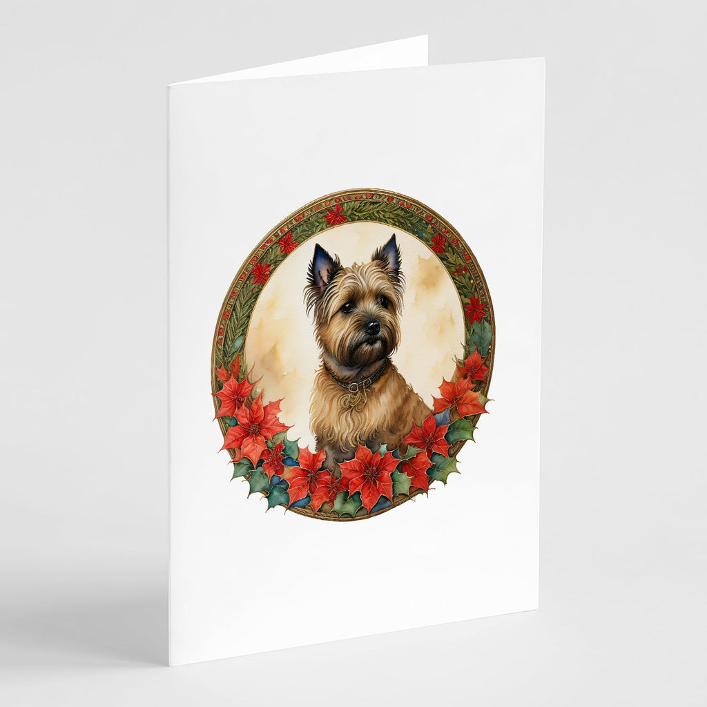 Cairn Terrier Christmas Flowers Greeting Cards Pack of 8 Blank Cards with Envelopes Whimsical A7 Size 5x7