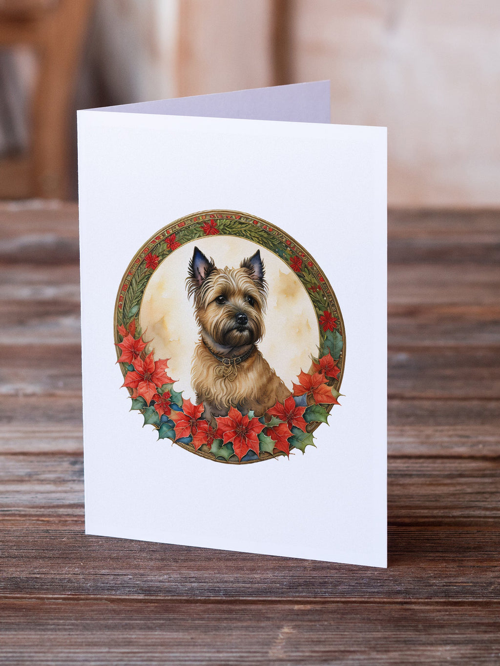 Cairn Terrier Christmas Flowers Greeting Cards Pack of 8 Blank Cards with Envelopes Whimsical A7 Size 5x7