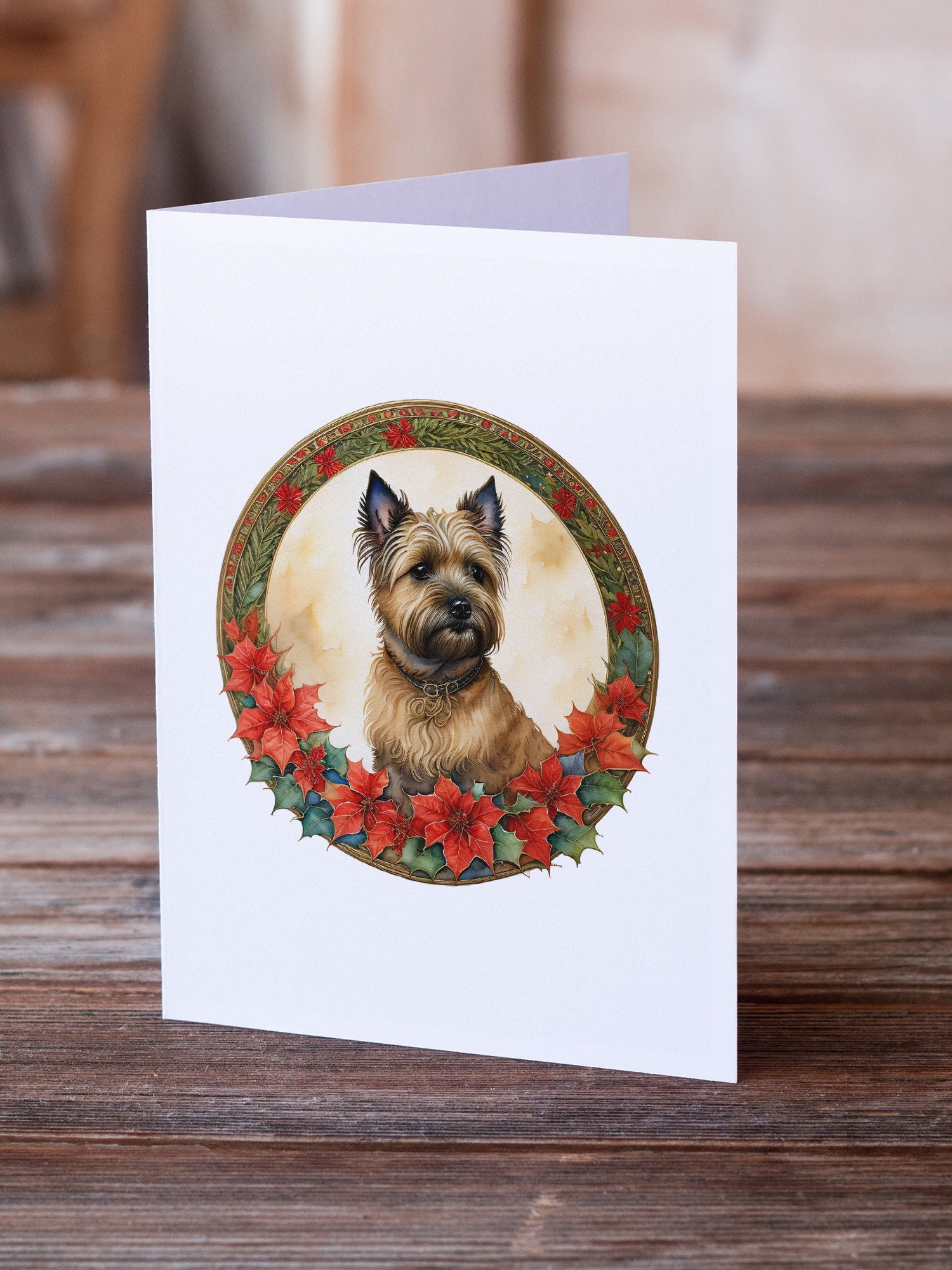 Cairn Terrier Christmas Flowers Greeting Cards Pack of 8 Blank Cards with Envelopes Whimsical A7 Size 5x7
