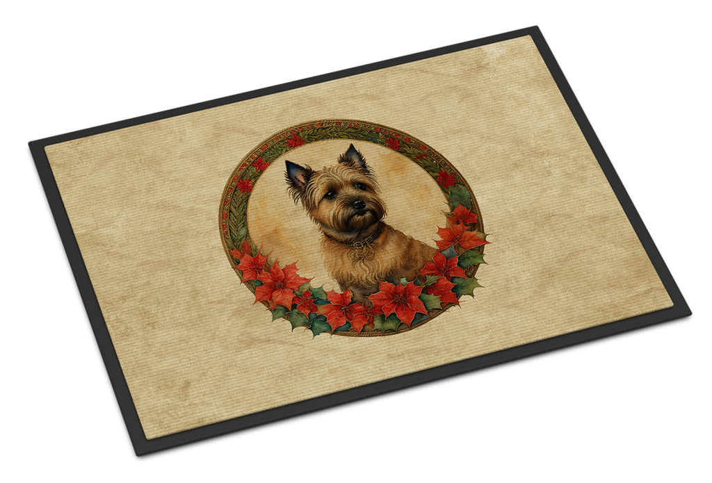Cairn Terrier Christmas Flowers Doormat Indoor Outdoor 18H X 27W Front Door Mat Rugs for Entryway, Non Slip Washable