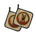 Cairn Terrier Christmas Flowers Pot Holder Set of 2 Heat Resistant Quilted Hot Pads 7.5 x 7.5 Inch, Insulated Kitchen Trivets for Cooking & Baking
