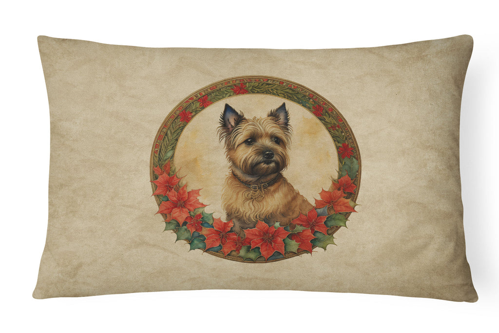 Cairn Terrier Christmas Flowers Decorative Throw Pillow 12x16 Indoor Outdoor Accent Cushion, Fabric Cover with Insert for Sofa, Bed, Porch & Living Room