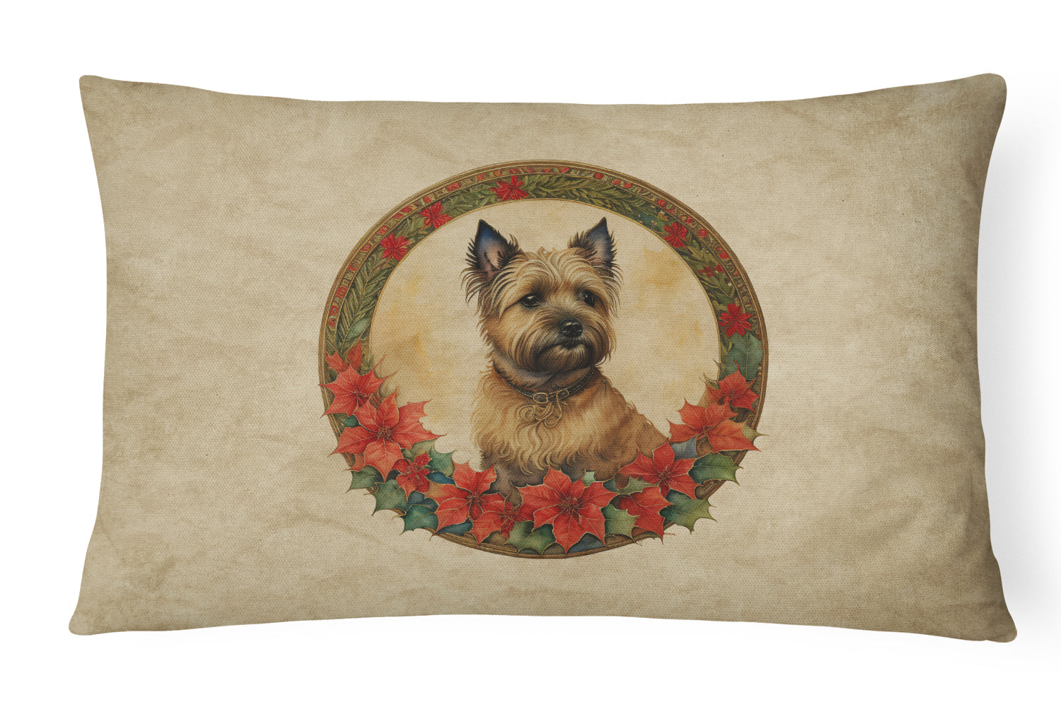 Cairn Terrier Christmas Flowers Decorative Throw Pillow 12x16 Indoor Outdoor Accent Cushion, Fabric Cover with Insert for Sofa, Bed, Porch & Living Room
