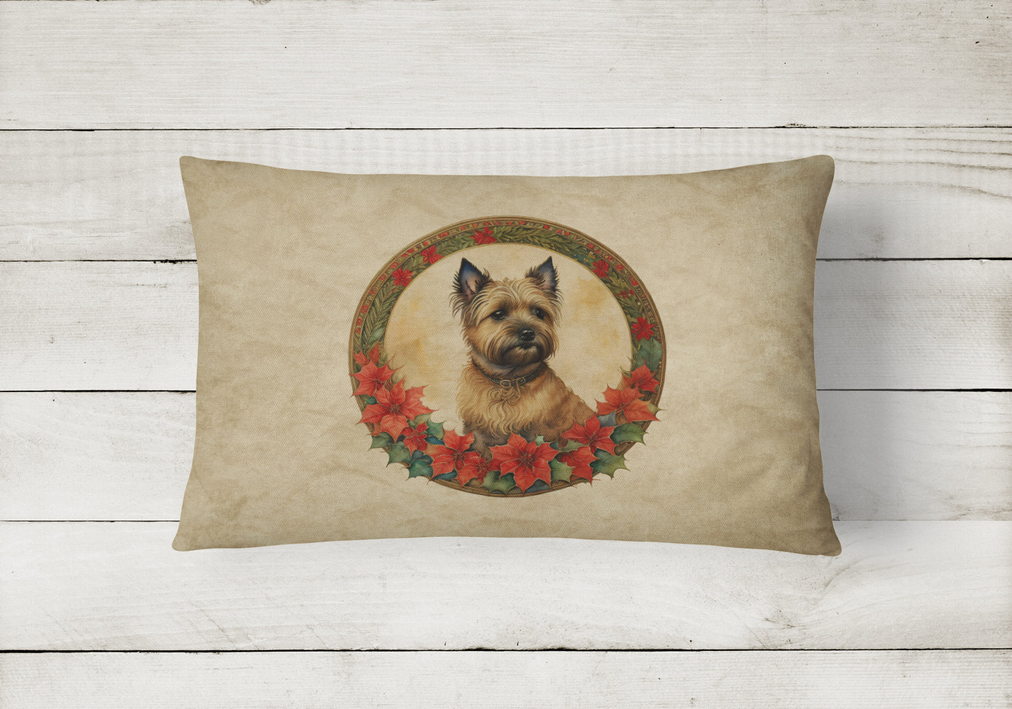 Cairn Terrier Christmas Flowers Decorative Throw Pillow 12x16 Indoor Outdoor Accent Cushion, Fabric Cover with Insert for Sofa, Bed, Porch & Living Room