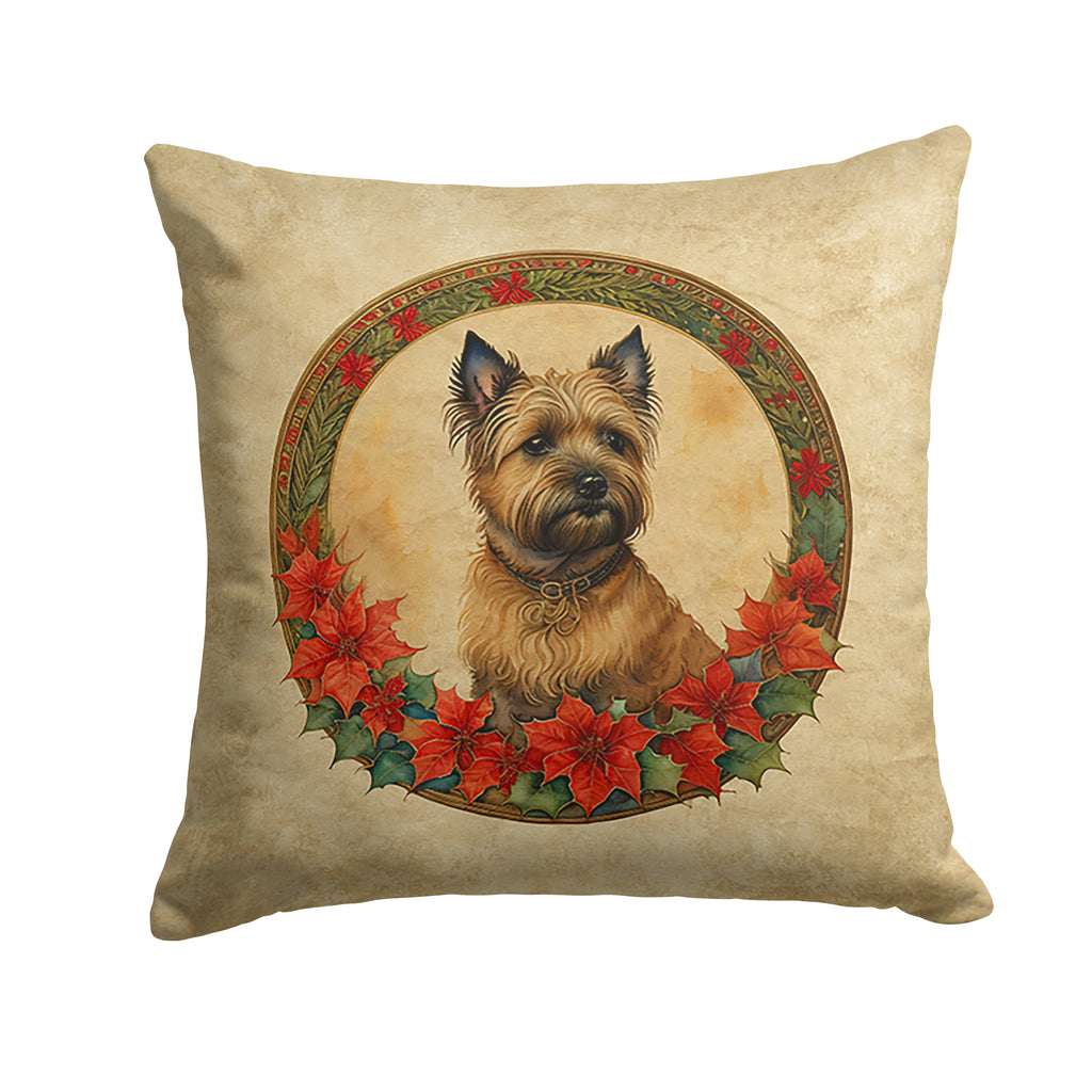 Cairn Terrier Christmas Flowers Decorative Throw Pillow 14x14 Indoor Outdoor Accent Cushion, Fabric Cover with Insert for Sofa, Bed, Porch & Living Room