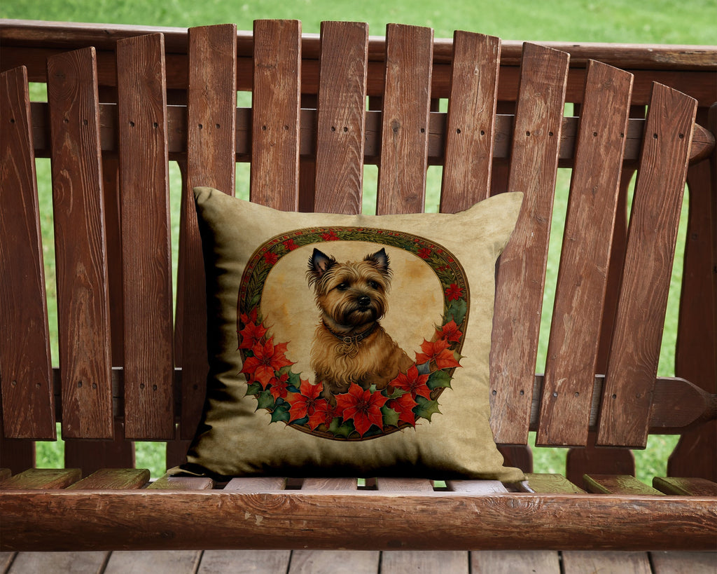 Cairn Terrier Christmas Flowers Decorative Throw Pillow 14x14 Indoor Outdoor Accent Cushion, Fabric Cover with Insert for Sofa, Bed, Porch & Living Room