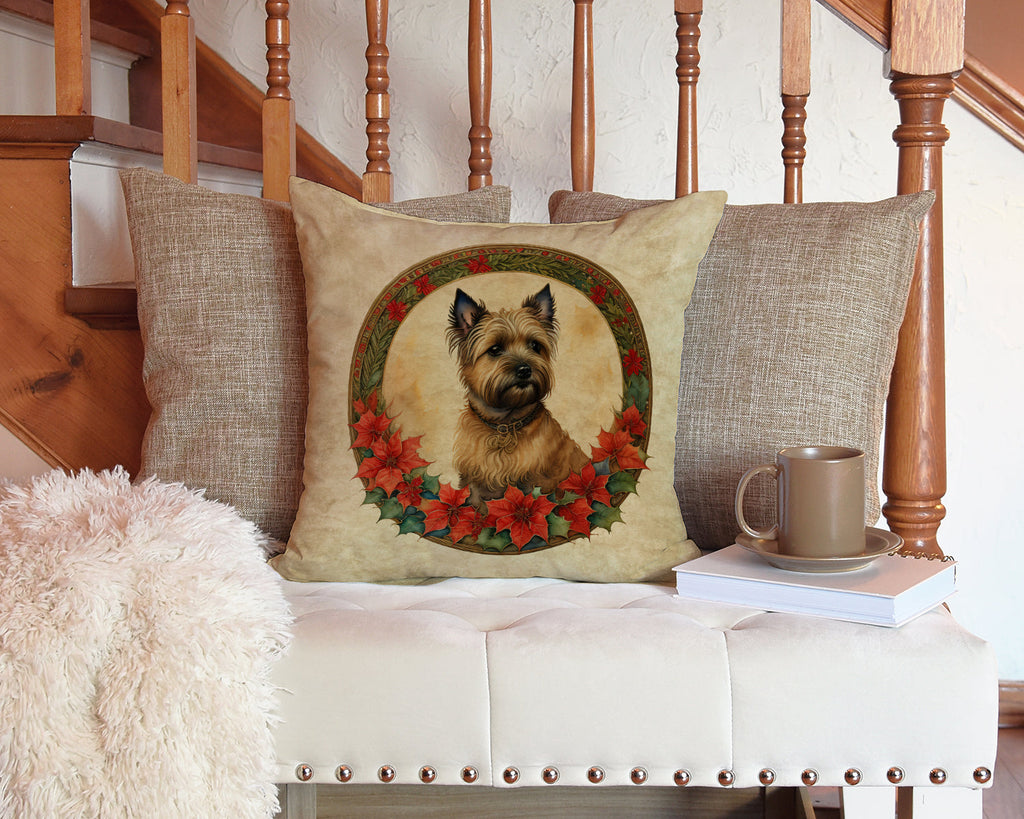 Cairn Terrier Christmas Flowers Decorative Throw Pillow 14x14 Indoor Outdoor Accent Cushion, Fabric Cover with Insert for Sofa, Bed, Porch & Living Room