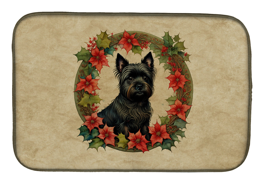 Cairn Terrier Christmas Flowers Dish Drying Mat Absorbent Dish Drying Mat Pad for Kitchen Counter Dish Drainer Mat for Countertop, 14 x 21", Multicolor