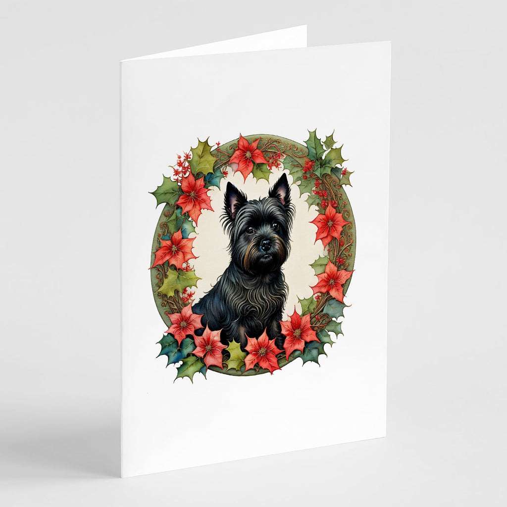 Cairn Terrier Christmas Flowers Greeting Cards Pack of 8 Blank Cards with Envelopes Whimsical A7 Size 5x7