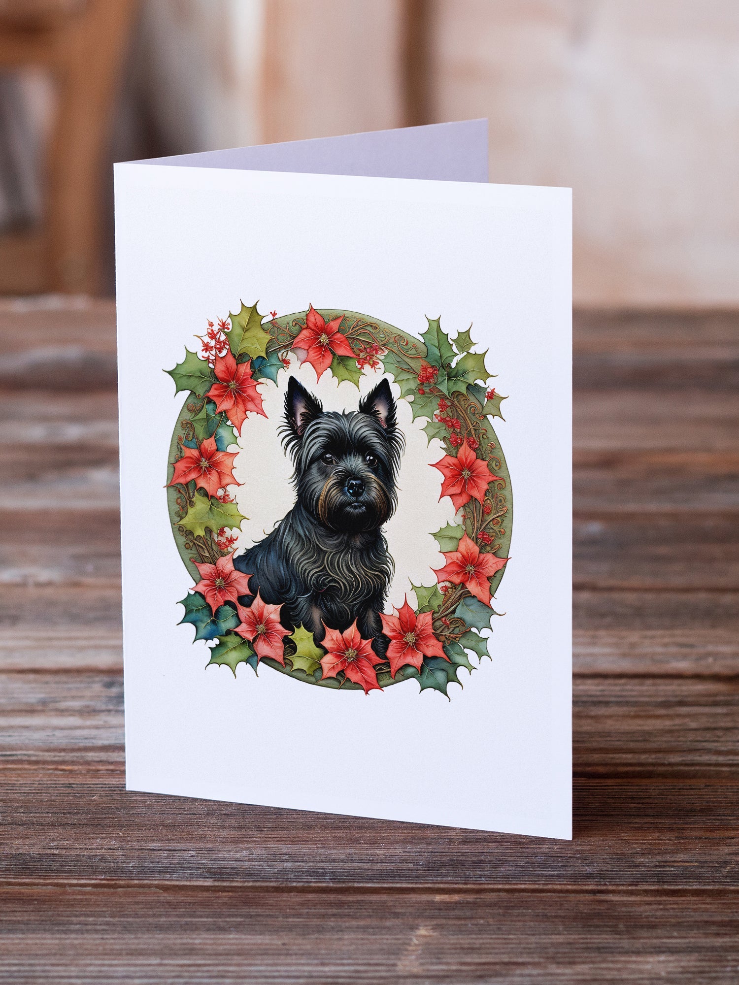 Cairn Terrier Christmas Flowers Greeting Cards Pack of 8 Blank Cards with Envelopes Whimsical A7 Size 5x7