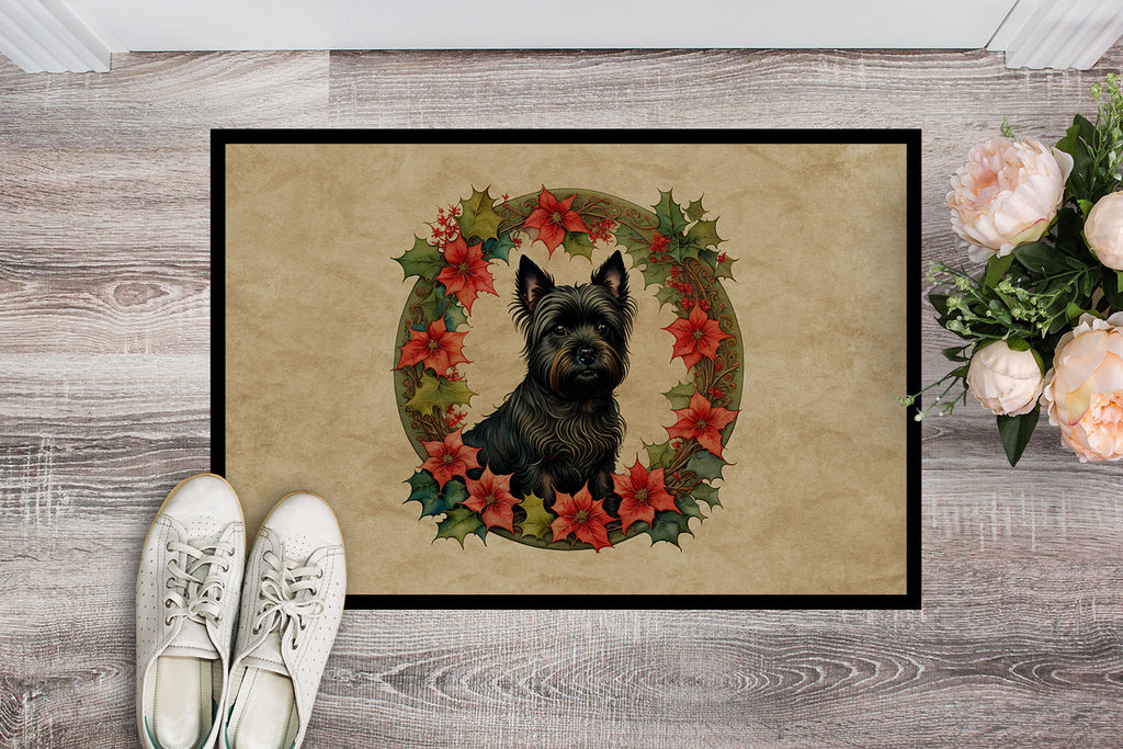 Cairn Terrier Christmas Flowers Doormat Indoor Outdoor 24H X 36W Front Door Mat Rugs for Entryway, Non Slip Washable Low Pile,