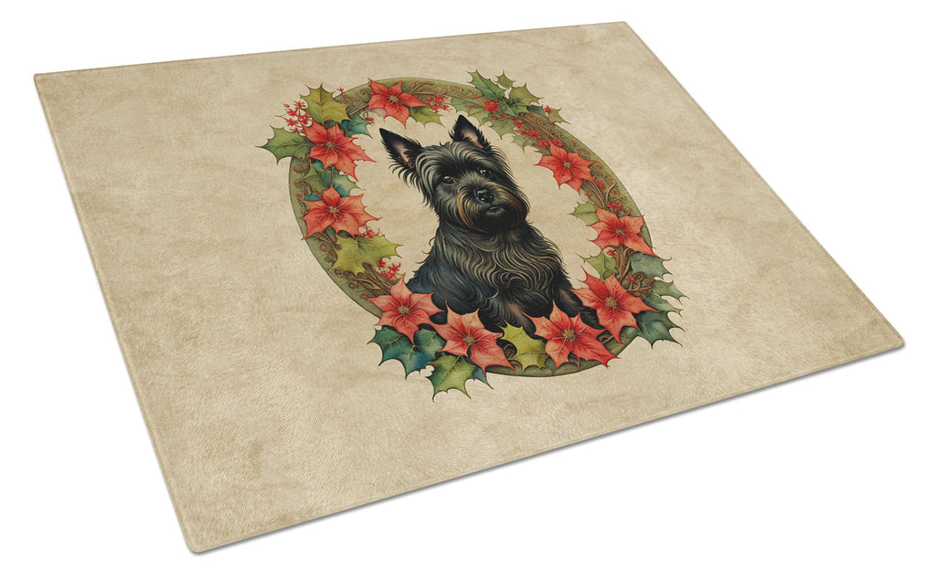 Cairn Terrier Christmas Flowers Cutting Board Tempered Glass Kitchen Cutting Surface, Heat Resistant Chopping, Non-Slip Feet, Food Prep & Serving