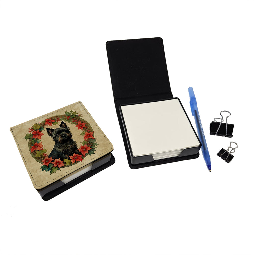 Cairn Terrier Christmas Flowers PU Leather Note Paper Holder with Artist-Designed Cover, Desk Accessory, Office Gift
