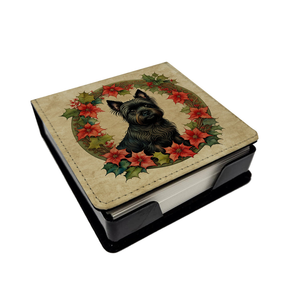 Cairn Terrier Christmas Flowers PU Leather Note Paper Holder with Artist-Designed Cover, Desk Accessory, Office Gift