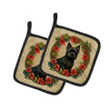 Cairn Terrier Christmas Flowers Pot Holder Set of 2 Heat Resistant Quilted Hot Pads 7.5 x 7.5 Inch, Insulated Kitchen Trivets for Cooking & Baking