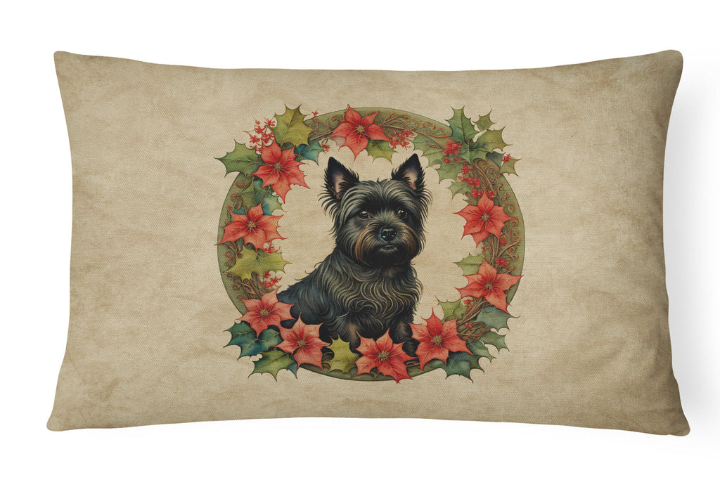 Cairn Terrier Christmas Flowers Decorative Throw Pillow 12x16 Indoor Outdoor Accent Cushion, Fabric Cover with Insert for Sofa, Bed, Porch & Living Room
