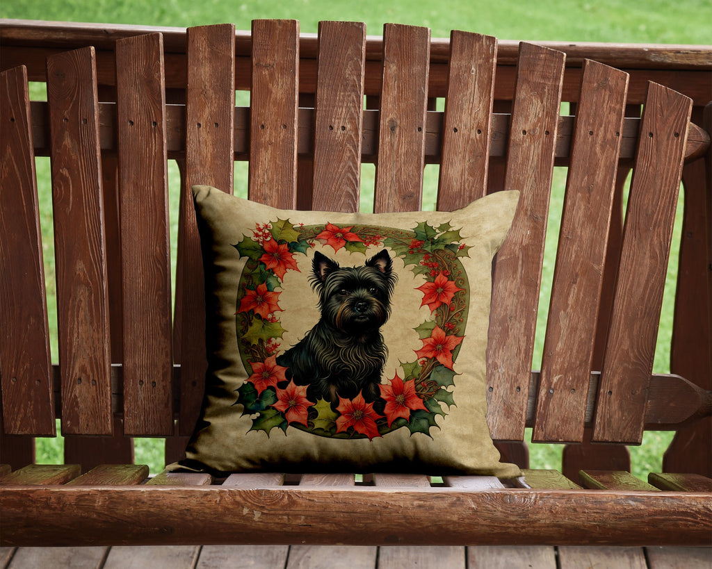Cairn Terrier Christmas Flowers Decorative Throw Pillow 14x14 Indoor Outdoor Accent Cushion, Fabric Cover with Insert for Sofa, Bed, Porch & Living Room