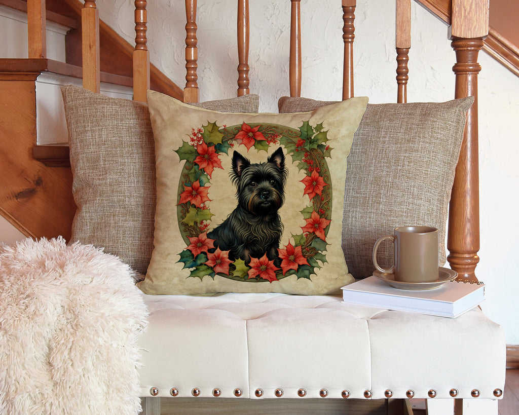Cairn Terrier Christmas Flowers Decorative Throw Pillow 14x14 Indoor Outdoor Accent Cushion, Fabric Cover with Insert for Sofa, Bed, Porch & Living Room