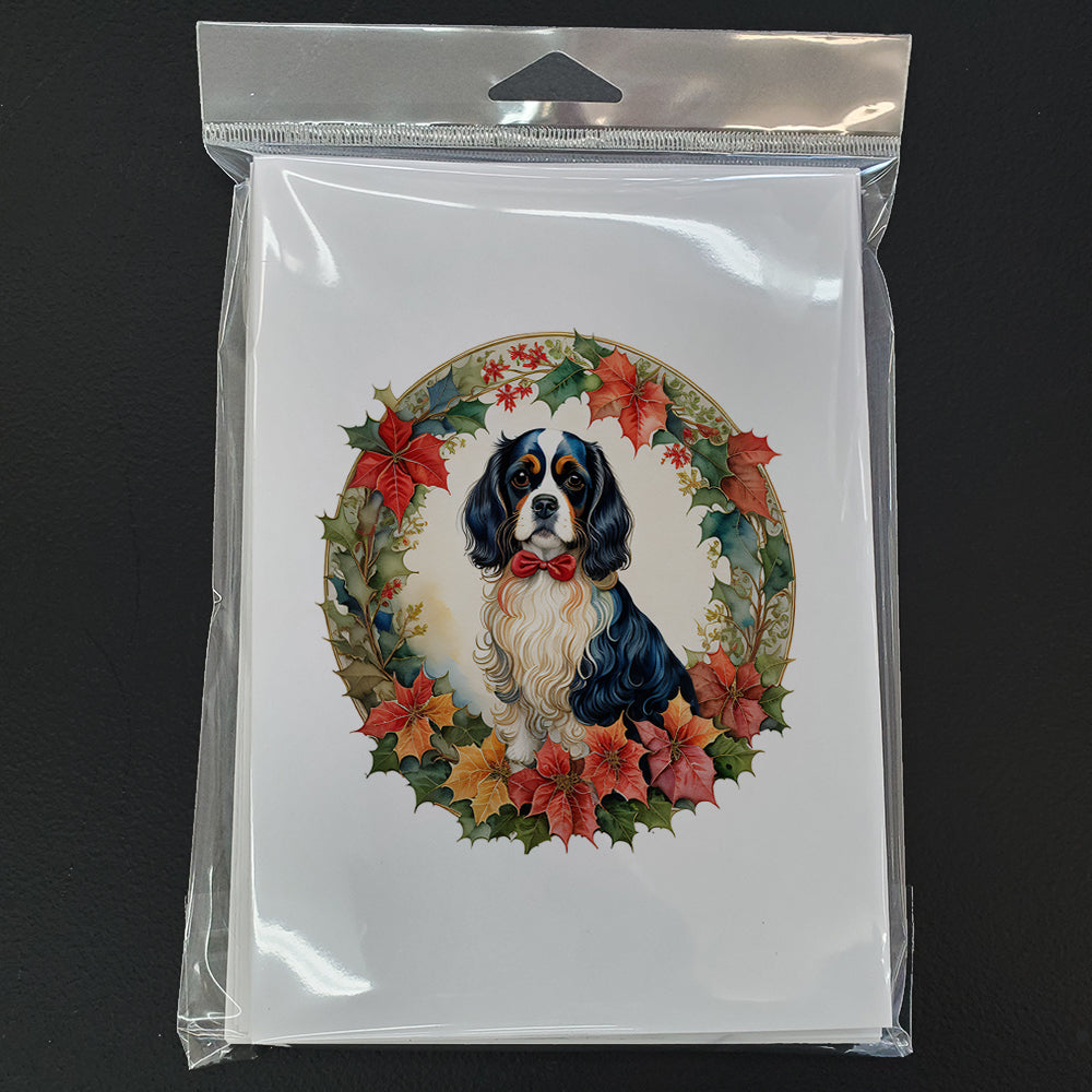 Cavalier Spaniel Christmas Flowers Greeting Cards Pack of 8 Blank Cards with Envelopes Whimsical A7 Size 5x7