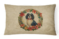 Cavalier Spaniel Christmas Flowers Decorative Throw Pillow 12x16 Indoor Outdoor Accent Cushion, Fabric Cover with Insert for Sofa, Bed, Porch & Living Room