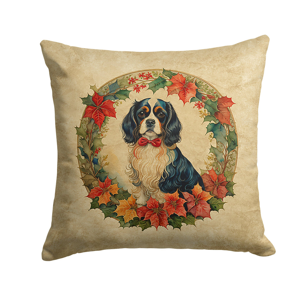 Cavalier Spaniel Christmas Flowers Decorative Throw Pillow 18x18 Indoor Outdoor Accent Cushion, Fabric Cover with Insert for Sofa, Bed, Porch & Living Room