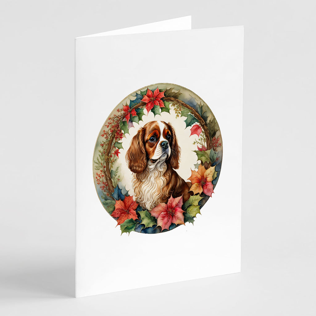 Cavalier Spaniel Christmas Flowers Greeting Cards Pack of 8 Blank Cards with Envelopes Whimsical A7 Size 5x7