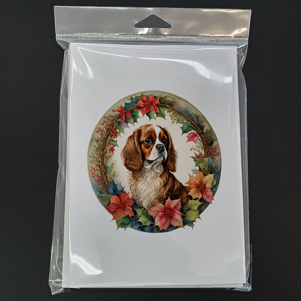 Cavalier Spaniel Christmas Flowers Greeting Cards Pack of 8 Blank Cards with Envelopes Whimsical A7 Size 5x7