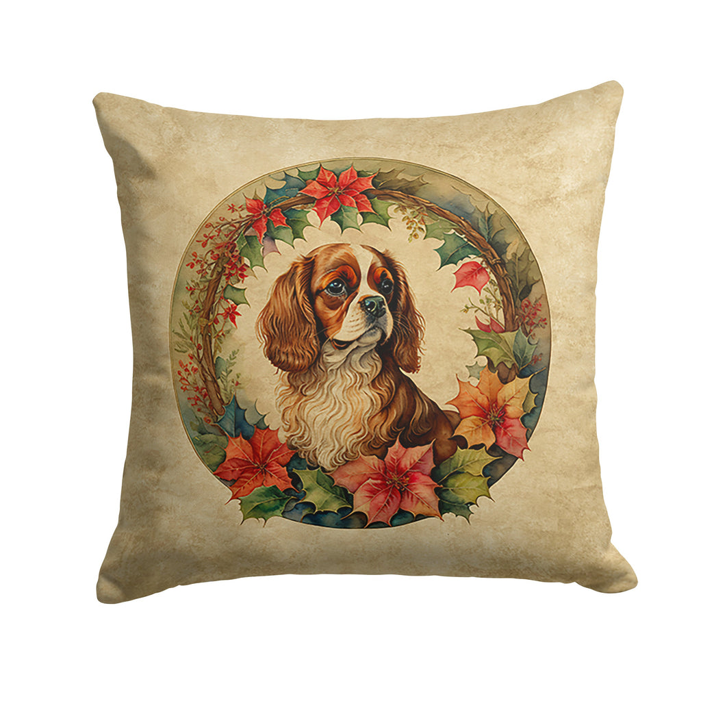 Cavalier Spaniel Christmas Flowers Decorative Throw Pillow 18x18 Indoor Outdoor Accent Cushion, Fabric Cover with Insert for Sofa, Bed, Porch & Living Room