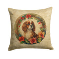 Cavalier Spaniel Christmas Flowers Decorative Throw Pillow 18x18 Indoor Outdoor Accent Cushion, Fabric Cover with Insert for Sofa, Bed, Porch & Living Room