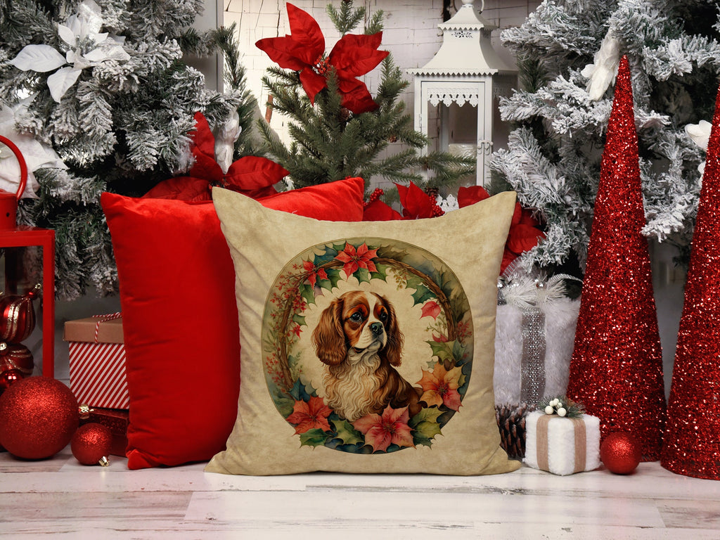 Cavalier Spaniel Christmas Flowers Decorative Throw Pillow 18x18 Indoor Outdoor Accent Cushion, Fabric Cover with Insert for Sofa, Bed, Porch & Living Room